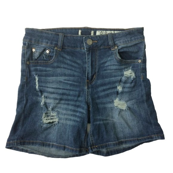 Indigo Rein Women Jean Shorts Size 5 Distressed Mid Rise Denim Medium Wash - Picture 1 of 8